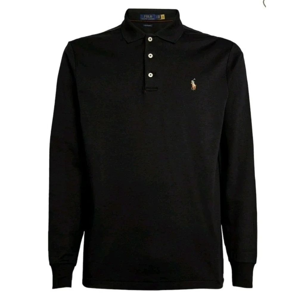 New POLO Ralph Lauren Long Sleeve Pima Cotton Polo Men XL Black Casual Pony Logo